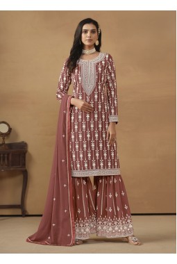 Brown Faux Georgette Sequins Designer Salwar Kameez