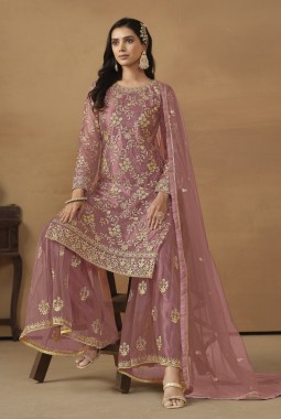 Pink Net Sequins Designer Wedding Salwar Kameez