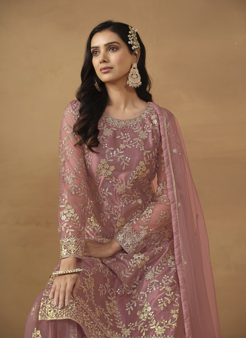 Pink Net Sequins Designer Wedding Salwar Kameez