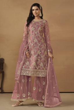 Pink Net Sequins Designer Wedding Salwar Kameez