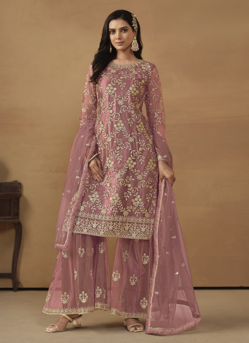 Pink Net Sequins Designer Wedding Salwar Kameez