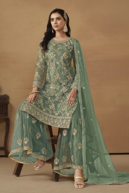 Sea Green Net Embroidered Designer Wedding Salwar Kameez