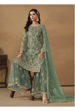 Sea Green Net Embroidered Designer Wedding Salwar Kameez