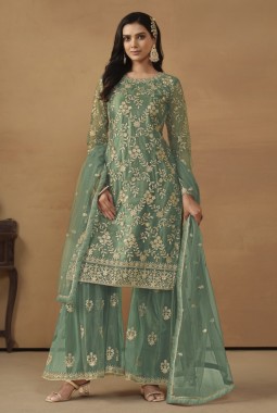 Sea Green Net Embroidered Designer Wedding Salwar Kameez