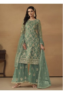 Sea Green Net Embroidered Designer Wedding Salwar Kameez