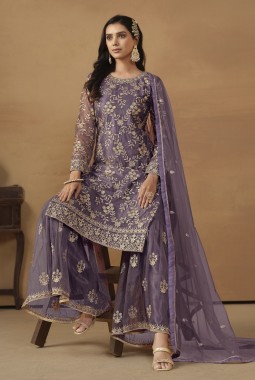 Purple Net Sequins Designer Wedding Salwar Kameez
