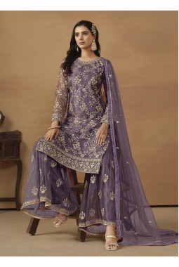 Purple Net Sequins Designer Wedding Salwar Kameez