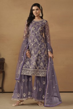Purple Net Sequins Designer Wedding Salwar Kameez