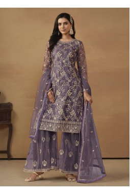 Purple Net Sequins Designer Wedding Salwar Kameez