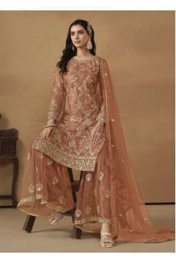 Orange Net Sequins Embroidered Designer Wedding Salwar Kameez