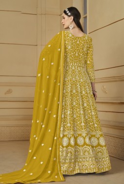 Mustard Faux Georgette Embroidered Designer Salwar Kameez