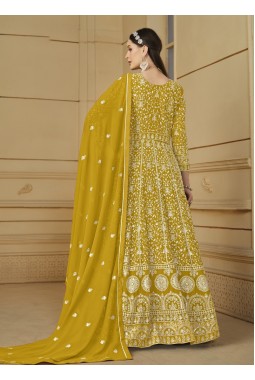 Mustard Faux Georgette Embroidered Designer Salwar Kameez
