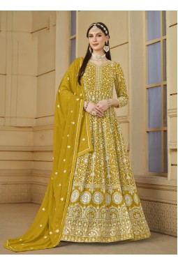 Mustard Faux Georgette Embroidered Designer Salwar Kameez