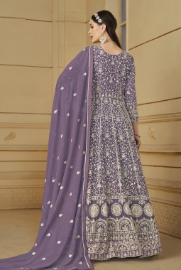 Lavender Faux Georgette Sequins Embroidered Designer Salwar Kameez