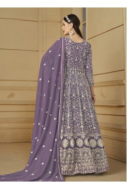 Lavender Faux Georgette Sequins Embroidered Designer Salwar Kameez
