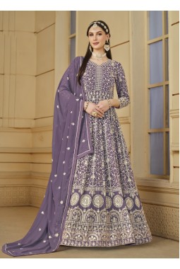 Lavender Faux Georgette Sequins Embroidered Designer Salwar Kameez