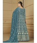 Blue Faux Georgette Embroidered Designer Salwar Kameez