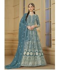 Blue Faux Georgette Embroidered Designer Salwar Kameez