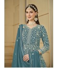 Blue Faux Georgette Embroidered Designer Salwar Kameez