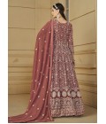 Brown Faux Georgette Sequins Embroidered Designer Salwar Kameez