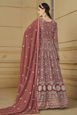 Brown Faux Georgette Sequins Embroidered Designer Salwar Kameez