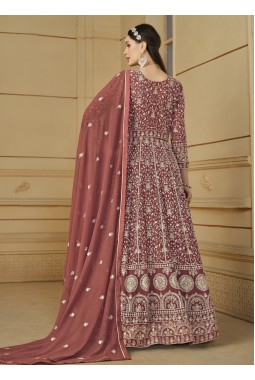 Brown Faux Georgette Sequins Embroidered Designer Salwar Kameez