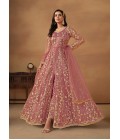 Pink Net Zari Embroidered Wedding Salwar Kameez