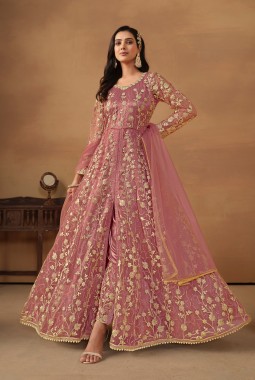 Pink Net Zari Embroidered Wedding Salwar Kameez