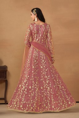 Pink Net Zari Embroidered Wedding Salwar Kameez