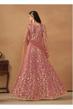 Pink Net Zari Embroidered Wedding Salwar Kameez