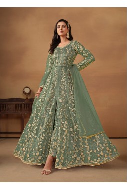 Sea Green Net Sequins Embroidered Wedding Salwar Kameez