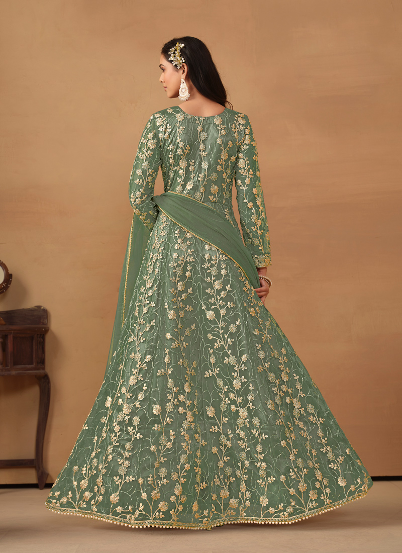 Sea Green Net Sequins Embroidered Wedding Salwar Kameez