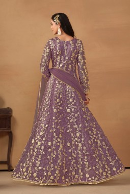 Lavender Net Zari Embroidered Wedding Salwar Kameez