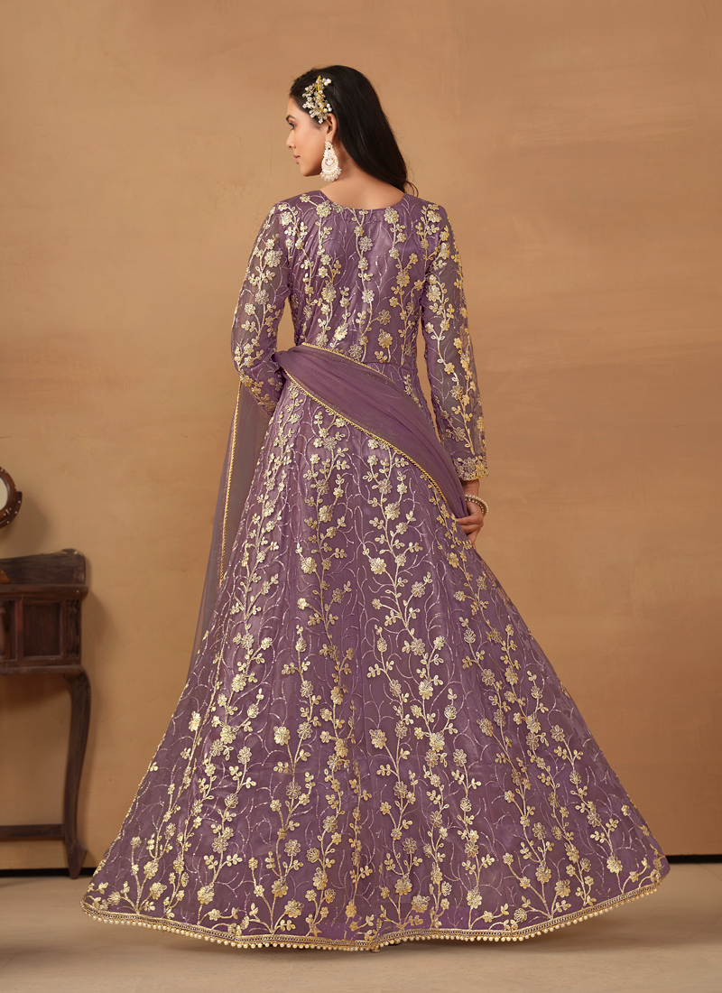 Lavender Net Zari Embroidered Wedding Salwar Kameez