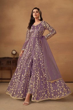 Lavender Net Zari Embroidered Wedding Salwar Kameez