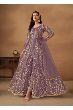Lavender Net Zari Embroidered Wedding Salwar Kameez