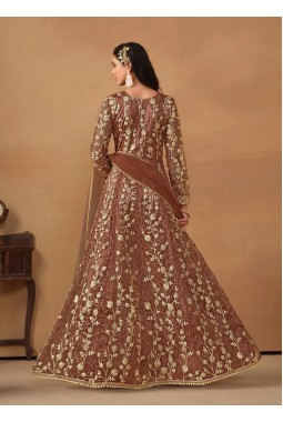 Brown Net Embroidered Wedding Salwar Kameez