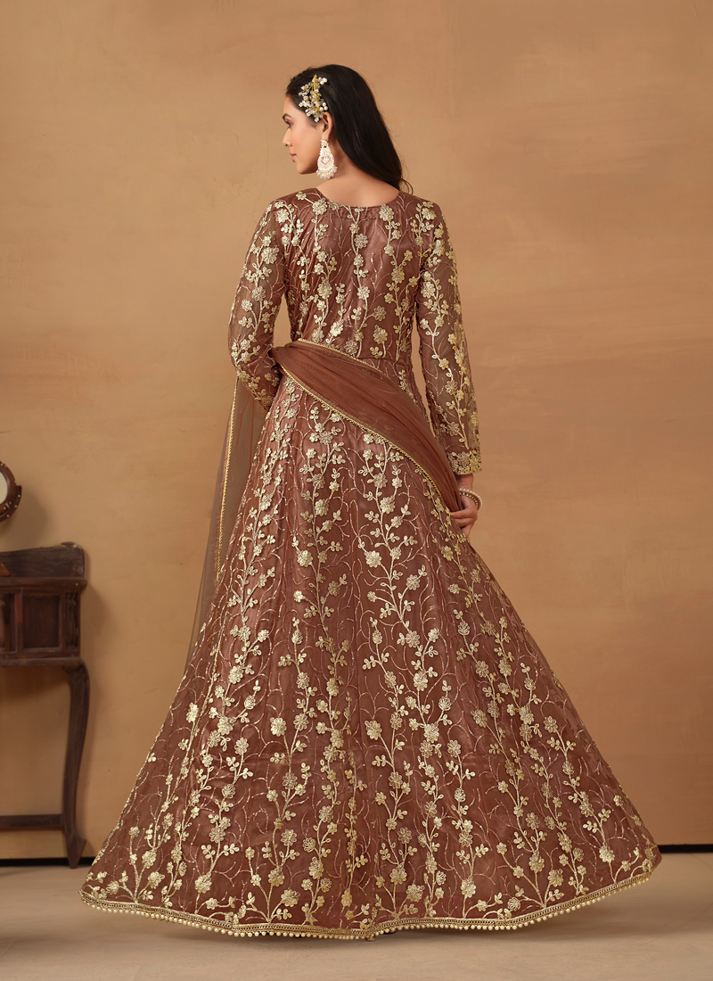 Brown Net Embroidered Wedding Salwar Kameez