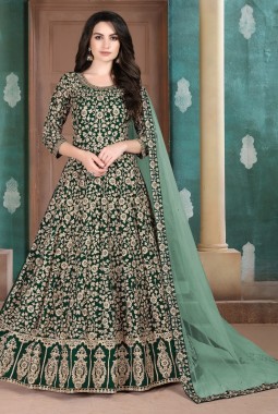 Green Faux Georgette Embroidered Salwar Kameez