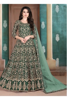 Green Faux Georgette Embroidered Salwar Kameez