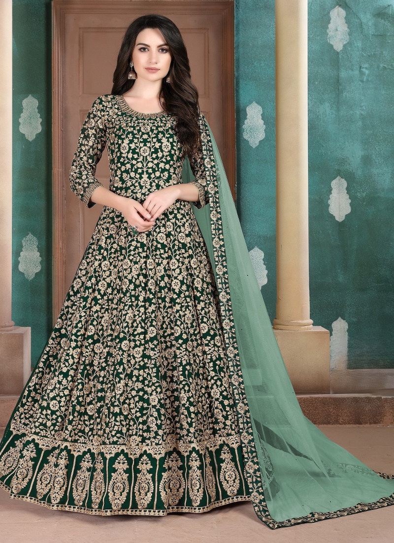 Green Faux Georgette Embroidered Salwar Kameez