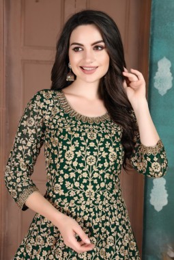 Green Faux Georgette Embroidered Salwar Kameez