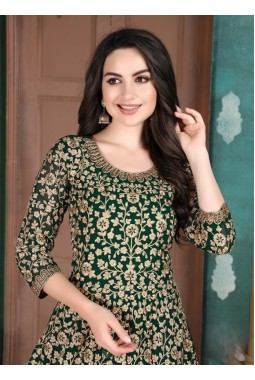 Green Faux Georgette Embroidered Salwar Kameez