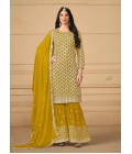 Yellow Faux Georgette Sequins Wedding Salwar Kameez