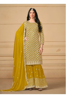 Yellow Faux Georgette Sequins Wedding Salwar Kameez