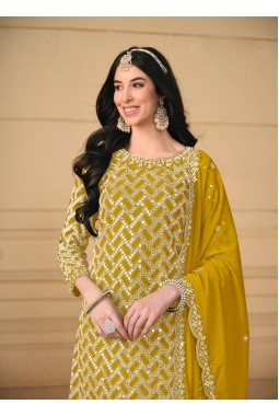 Yellow Faux Georgette Sequins Wedding Salwar Kameez