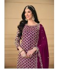 Wine Faux Georgette Embroidered Wedding Salwar Kameez