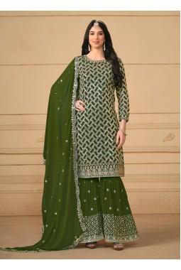 Green Faux Georgette Sequins Wedding Salwar Kameez