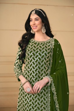 Green Faux Georgette Sequins Wedding Salwar Kameez