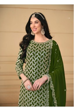 Green Faux Georgette Sequins Wedding Salwar Kameez